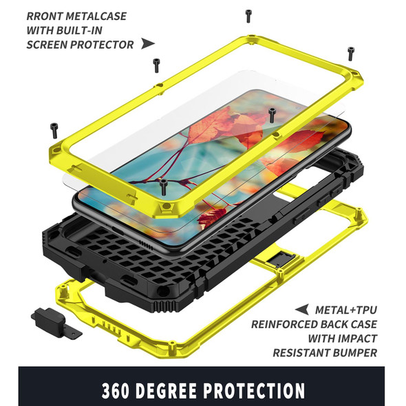 Samsung Galaxy S21 5G R-JUST Shockproof Waterproof Dust-proof Metal + Silicone Protective Case with Holder(Yellow)