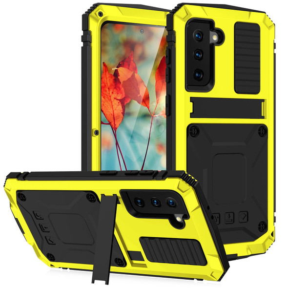 Samsung Galaxy S21 5G R-JUST Shockproof Waterproof Dust-proof Metal + Silicone Protective Case with Holder(Yellow)