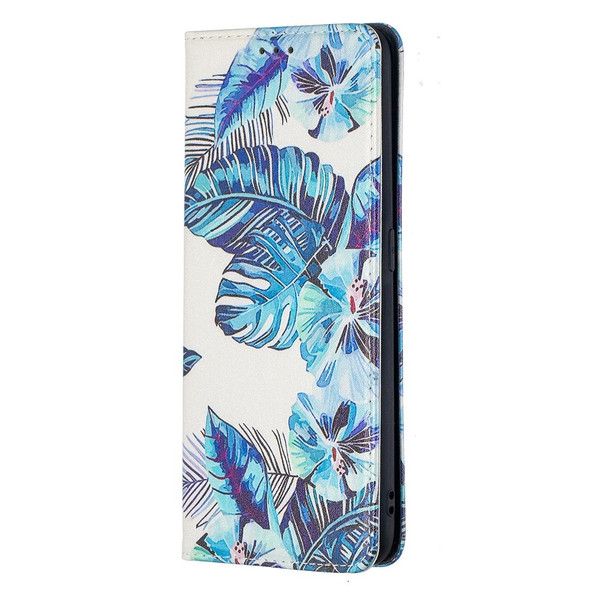 OPPO A5 (2020) Colored Drawing Pattern Invisible Magnetic Horizontal Flip PU Leather Case with Holder & Card Slots & Wallet(Blue Leaf)