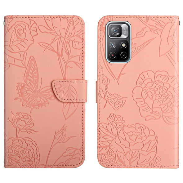 Xiaomi Redmi Note 11S Skin Feel Butterfly Peony Embossed Leather Phone Case(Pink)