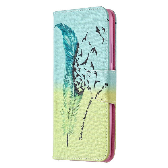 OPPO Realme C11 Colored Drawing Pattern Horizontal Flip Leather Case with Holder & Card Slots & Wallet(Feather)