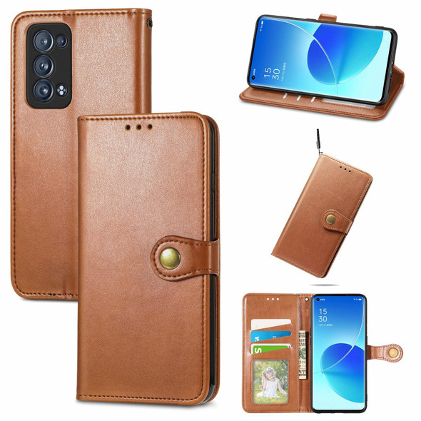 OPPO Reno6 Pro + Solid Color Leather Buckle Phone Case with Lanyard & Photo Frame & Card Slot & Wallet & Stand Function(Brown)