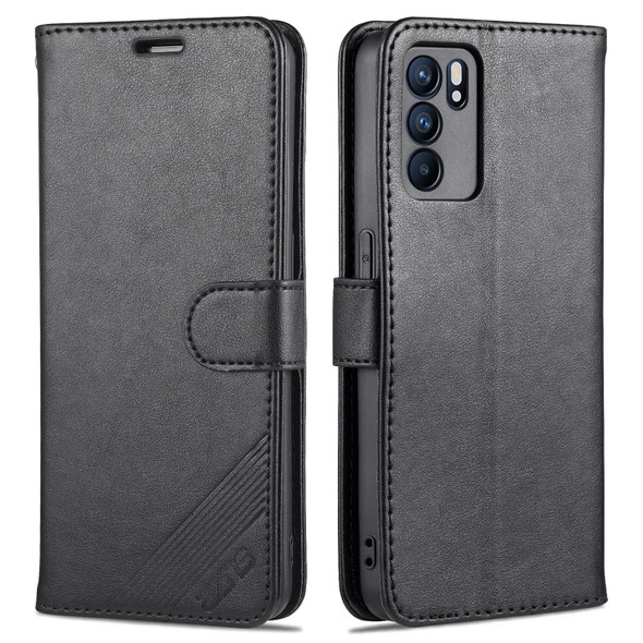 OPPO Reno6 / Reno6 Pro 5G AZNS Sheepskin Texture Horizontal Flip Leather Case with Holder & Card Slots & Wallet(Black)