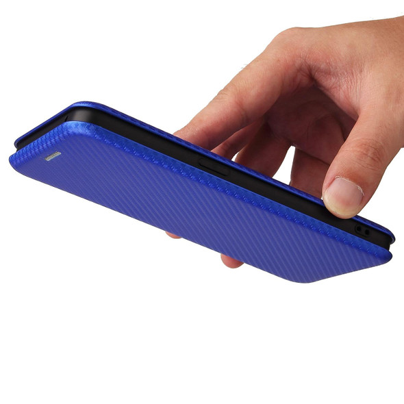 OPPO Reno6 Carbon Fiber Texture Magnetic Horizontal Flip TPU + PC + PU Leather Case with Card Slot(Blue)