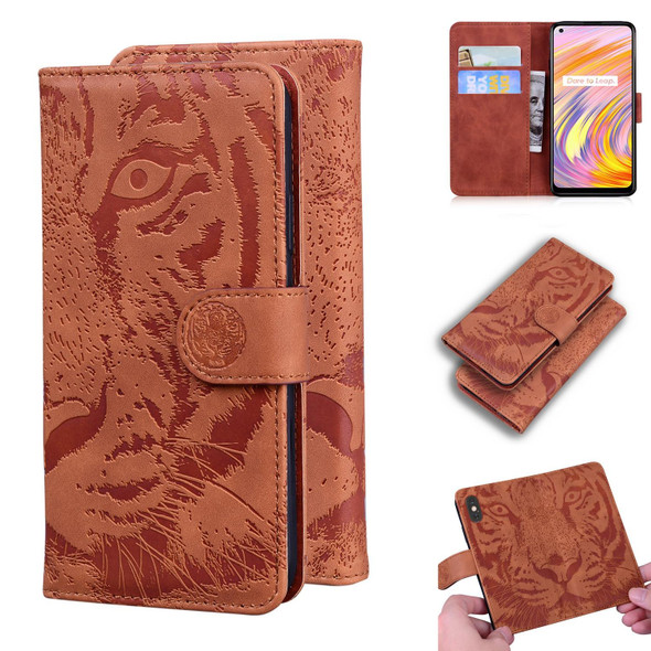 OPPO Realme X7 (India) / Realme V15 Tiger Embossing Pattern Horizontal Flip Leather Case with Holder & Card Slots & Wallet(Brown)