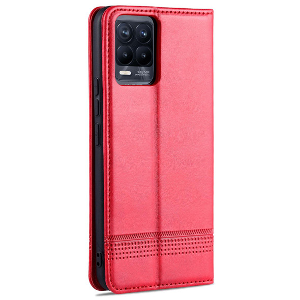 OPPO Realme 8 / 8 Pro AZNS Magnetic Calf Texture Horizontal Flip Leather Case with Card Slots & Holder & Wallet(Red)