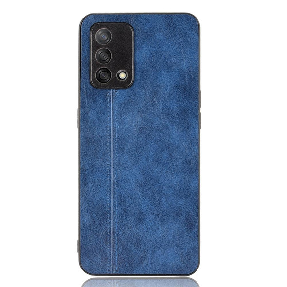 OPPO A74 4G / F19 Shockproof Sewing Cow Pattern Skin PC + PU + TPU Case(Blue)