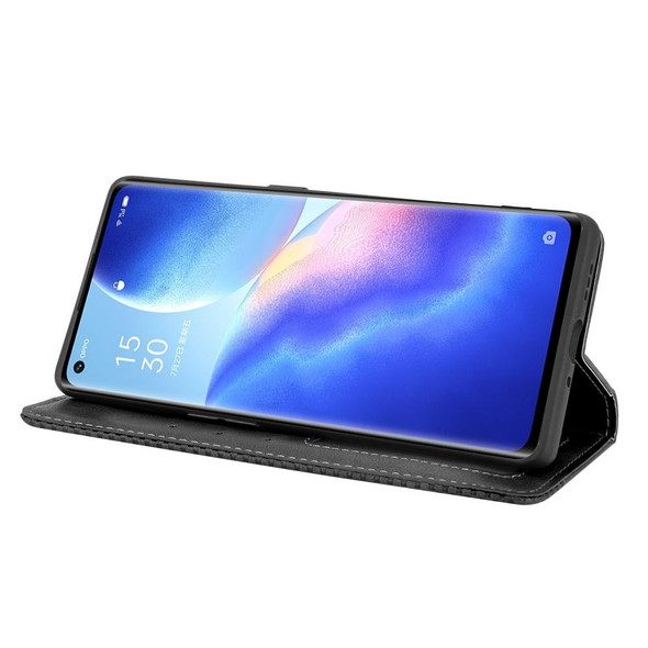 OPPO Reno5 Pro Plus / Find X3 Neo Magnetic Buckle Retro Crazy Horse Texture Horizontal Flip Leather Case with Holder & Card Slots & Photo Frame(Black)