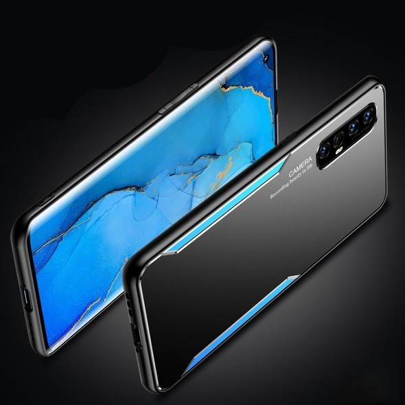 OPPO Reno3 Pro Blade Series TPU Frame + Titanium Alloy Sand Blasting Technology Backplane + Color Aluminum Alloy Decorative Edge Mobile Phone Protective Shell(Black + Blue)