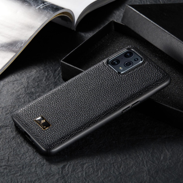 OPPO Find X3 Fierre Shann Leather Texture Phone Back Cover Case(Lychee Black)