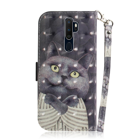 OPPO A5 2020 3D Colored Drawing Horizontal Flip Leather Case with Holder & Card Slots & Wallet & Lanyard(Hug Cat)