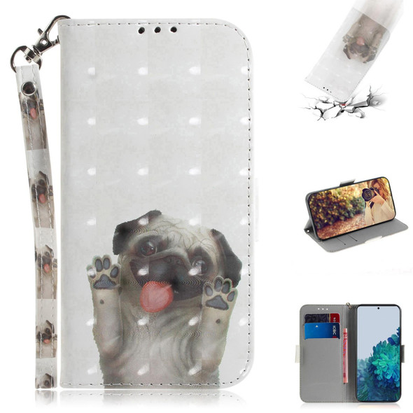 Samsung Galaxy S21 5G 3D Colored Drawing Horizontal Flip Leather Case with Holder & Card Slots & Wallet & Lanyard(Pug)