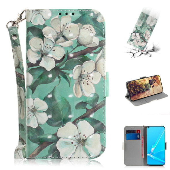 OPPO A52 3D Colored Drawing Horizontal Flip Leather Case with Holder & Card Slots & Wallet & Lanyard(Watercolor Flower)