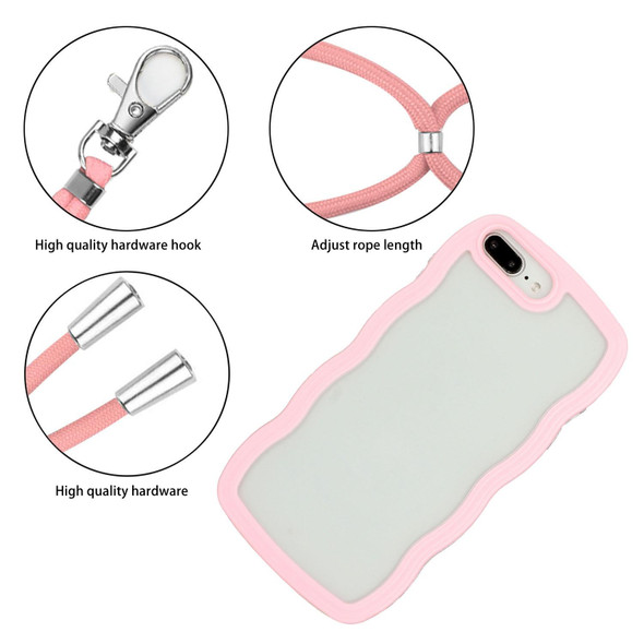 Lanyard Candy Color Wave TPU Clear PC Phone Case - iPhone 8 Plus / 7 Plus(Pink)