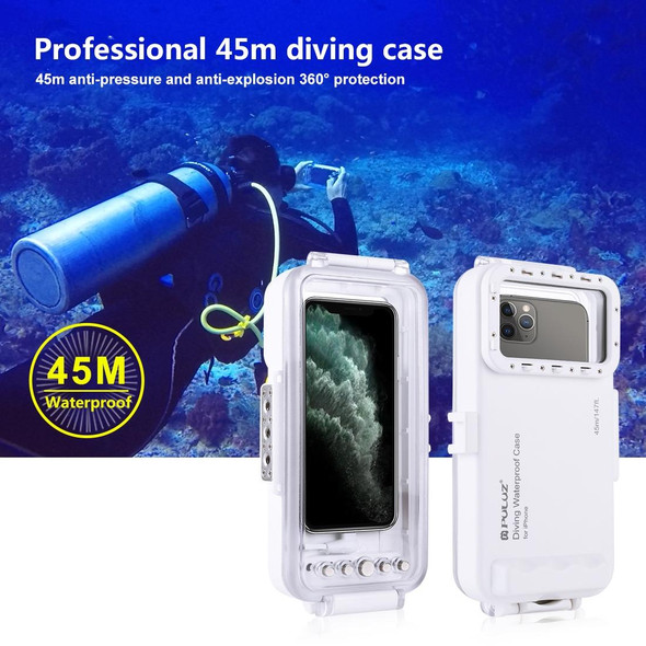 PULUZ 45m/147ft Waterproof Diving Case Photo Video Taking Underwater Housing Cover for iPhone 13 Series, iPhone 12 Series, iPhone 11 Series, iPhone X Series, iPhone 8 & 7, iPhone 6s, iOS 13.0 or Abov