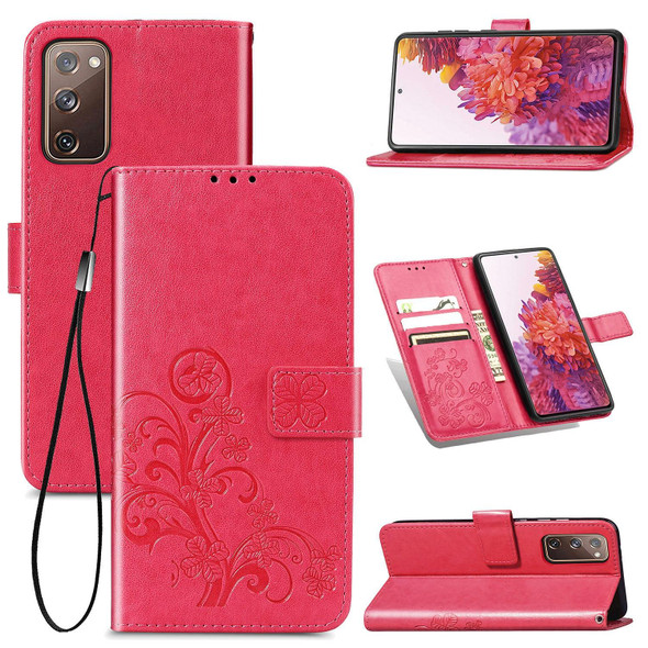 Galaxy S20 FE / S20 Lite Four-leaf Clasp Embossed Buckle Mobile Phone Protection Leather Case with Lanyard & Card Slot & Wallet & Bracket Function(Magenta)