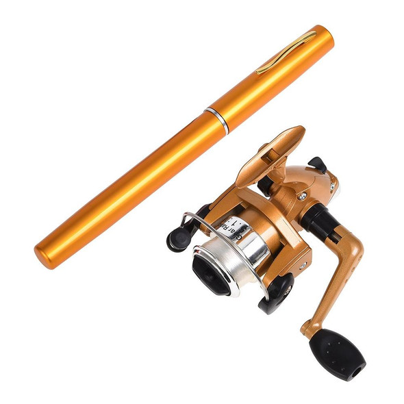 LEO Pen Type Fishing Rod & Spinning Wheel Fishing Reel Portable Pocket Fishing Gear(H8022G Gold)