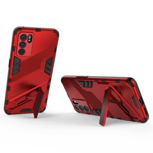 OPPO Reno6 5G Punk Armor 2 in 1 PC + TPU Shockproof Case with Invisible Holder(Red)