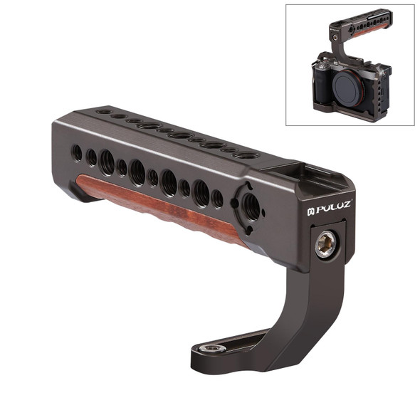 PULUZ Camera Wooden Top Handle with Cold Shoe Mount for Mirrorless Camera Cage Stabilizer(Bronze)