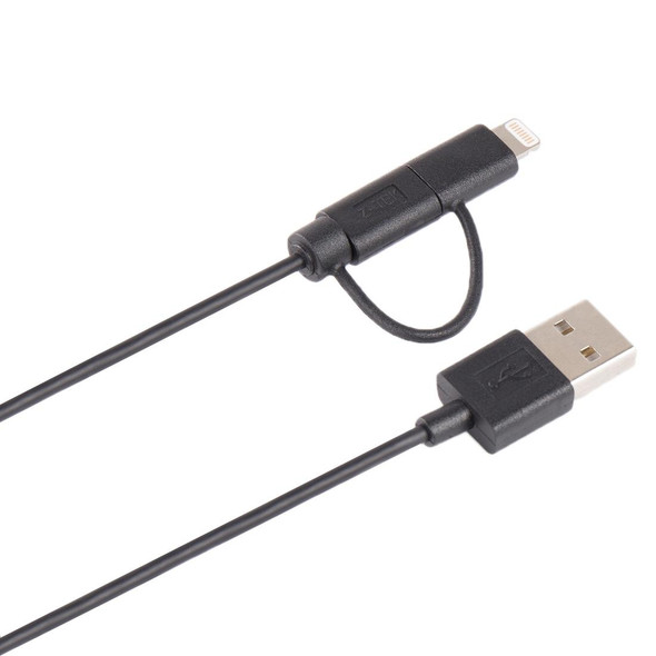 1m MFI 2 in 1 8 pin + Micro USB 2.0 Male to USB Data Sync Charging Cable(Black)