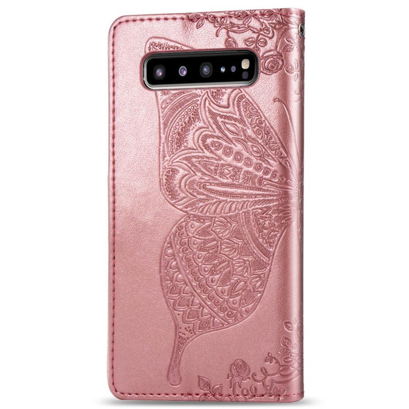 Butterfly Love Flowers Embossing Horizontal Flip Leatherette Case - Galaxy S10 5G with Holder & Card Slots & Wallet & Lanyard(Rose gold)