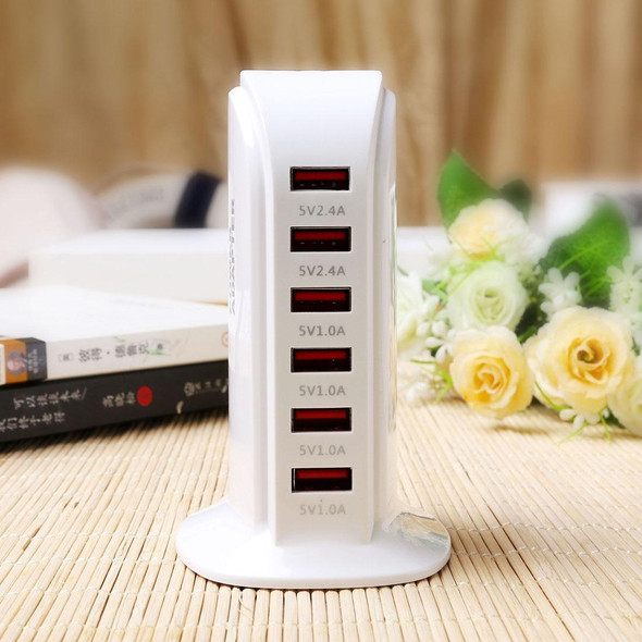 853L 30W 6 Ports USB Fast Charging Dock Smart Charger AC100-240V (White)