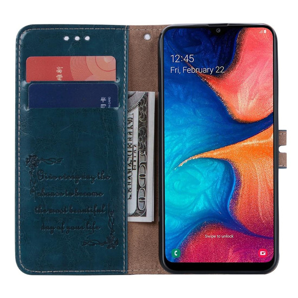 Business Style Oil Wax Texture Horizontal Flip Leatherette Case for Galaxy A20e, with Holder & Card Slots & Wallet (Blue)