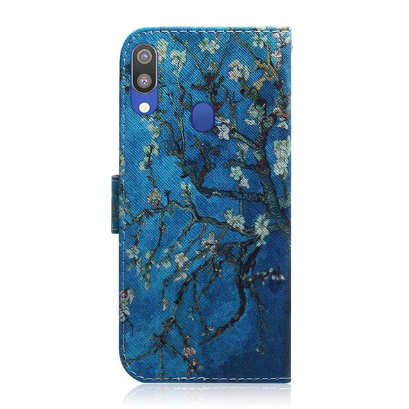 Apricot Flower Pattern Coloured Drawing Horizontal Flip Leatherette Case for Galaxy M20, with Holder & Card Slots & Wallet