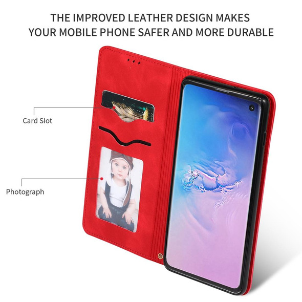 Retro Skin Feel Business Magnetic Horizontal Flip Leather Case for Samsung Galaxy S10(Red)