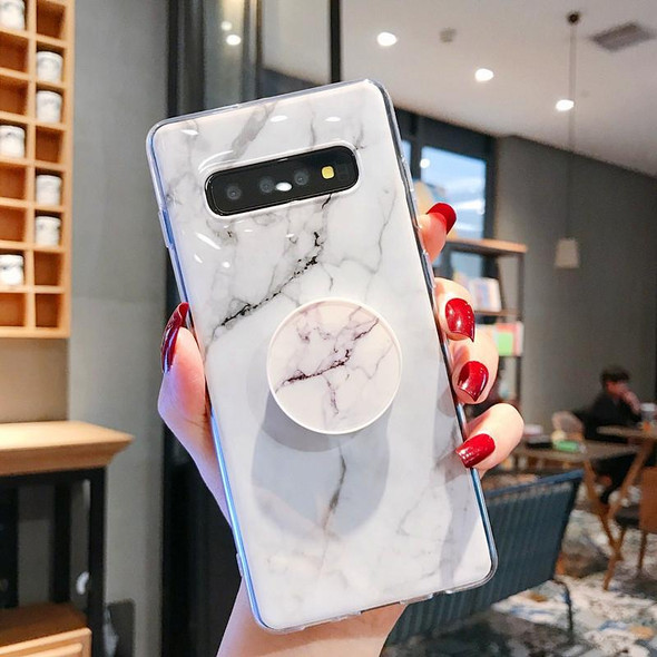 Marble Strip TPU Protection Back Cover Case for Galaxy S10, with Holder(Grey)