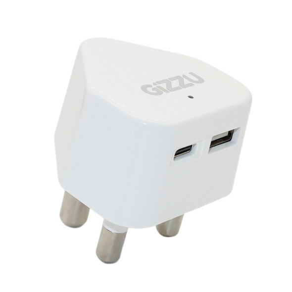 GIZZU Wall Charger Type C 20W|USB SA 3 Prong - White
