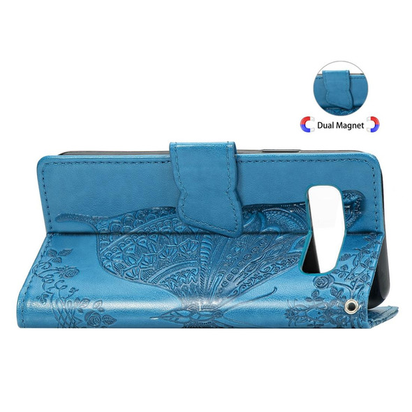 Butterfly Love Flowers Embossing Horizontal Flip Leatherette Case for Galaxy S10+, with Holder & Card Slots & Wallet & Lanyard (Blue)