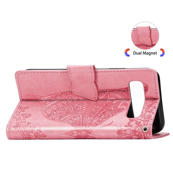 Butterfly Love Flowers Embossing Horizontal Flip Leatherette Case for Galaxy S10+, with Holder & Card Slots & Wallet & Lanyard (Pink)