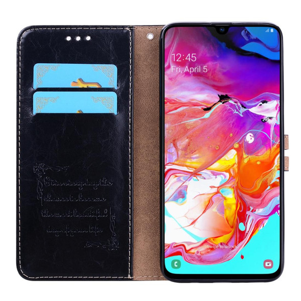 Business Style Oil Wax Texture Horizontal Flip Leatherette Case for Galaxy A70, with Holder & Card Slots & Wallet (Black)