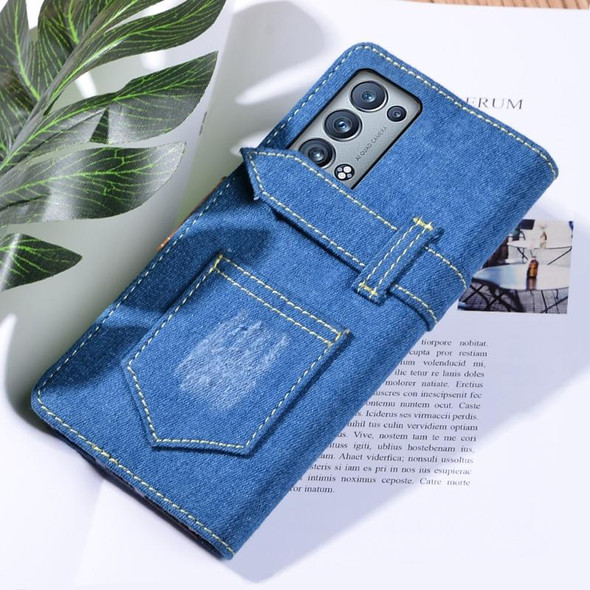 OPPO Reno6 Pro 5G Denim Horizontal Flip Leather Case with Holder & Card Slot & Wallet(Dark Blue)