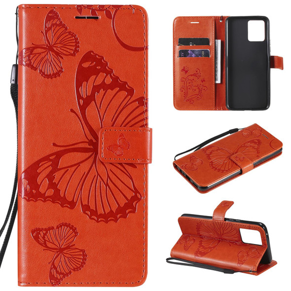 OPPO Realme 8 Pro / Realme 8 Pressed Printing Butterfly Pattern Horizontal Flip PU Leather Case with Holder & Card Slots & Wallet & Lanyard(Orange)