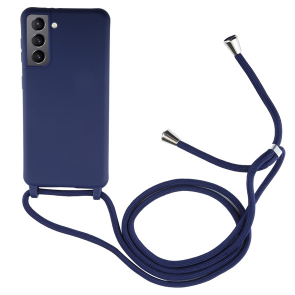 Samsung Galaxy S21 5G Candy Colors TPU Protective Case with Lanyard(Dark Blue)