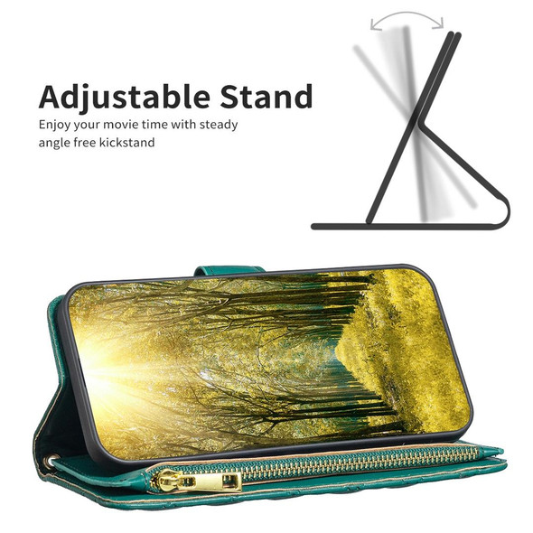 Samsung Galaxy S21 5G Diamond Lattice Zipper Wallet Leather Flip Phone Case(Green)