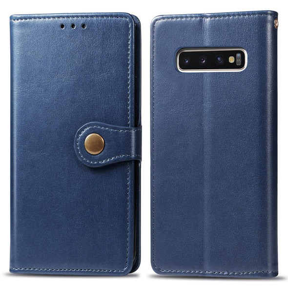 Retro Solid Color Leather Buckle Mobile Phone Protection Leather Case with Photo Frame & Card Slot & Wallet & Bracket Function for Galaxy S10 Plus(Blue)