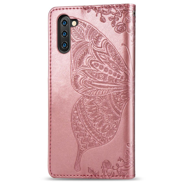 Butterfly Love Flowers Embossing Horizontal Flip Leatherette Case - Galaxy Note 10 with Holder & Card Slots & Wallet & Lanyard(Rose gold)