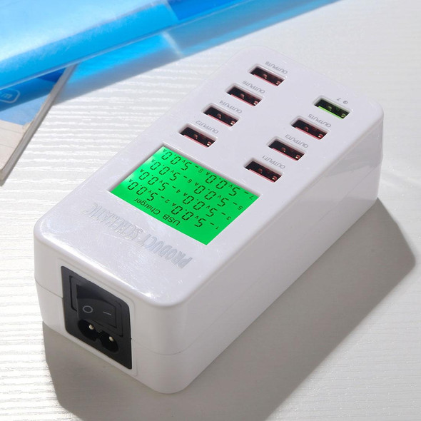 A8 40W 8 Ports USB + QC3.0 Smart Charging Station with Digital Display AC100-240V, AU Plug