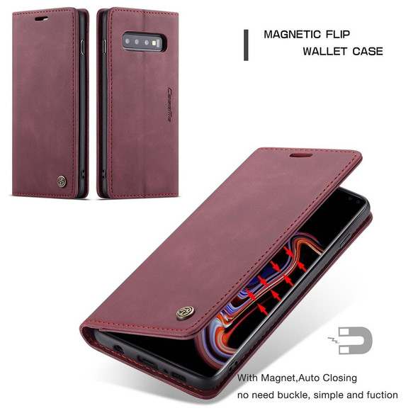 CaseMe-013 Multifunctional Retro Frosted Horizontal Flip Leatherette Case for Galaxy S10 Plus, with Card Slot & Holder & Wallet (Wine Red)