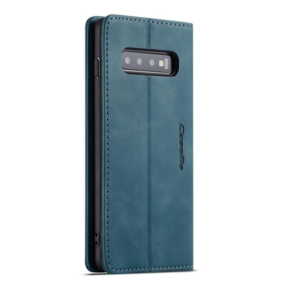 CaseMe-013 Multifunctional Retro Frosted Horizontal Flip Leatherette Case for Galaxy S10 Plus, with Card Slot & Holder & Wallet (Blue)