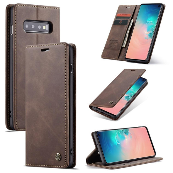 CaseMe-013 Multifunctional Retro Frosted Horizontal Flip Leatherette Case for Galaxy S10, with Card Slot & Holder & Wallet (Coffee)