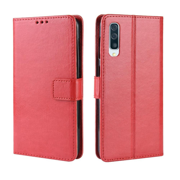 Retro Crazy Horse Texture Horizontal Flip Leather Case for Galaxy A70, with Holder & Card Slots & Photo Frame (Red)