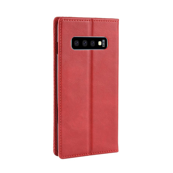 Magnetic Buckle Retro Crazy Horse Texture Horizontal Flip Leather Case for Galaxy S10 (5G), with Holder & Card Slots & Photo Frame(Red)