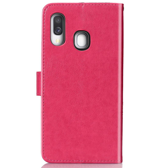 Lucky Clover Pressed Flowers Pattern Leather Case for Galaxy A40, with Holder & Card Slots & Wallet & Hand Strap (Rose Red)