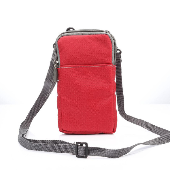 Universal Multi-function Plaid Texture Double Layer Zipper Sports Waist Bag / Shoulder Bag for iPhone X  & 7 & 7 Plus / Galaxy  S9+ / S8+ / Note 8 / Sony Xperia Z5 / Huawei Mate 8, Size: 16.5 x 9.0 x 3.0cm(Red)