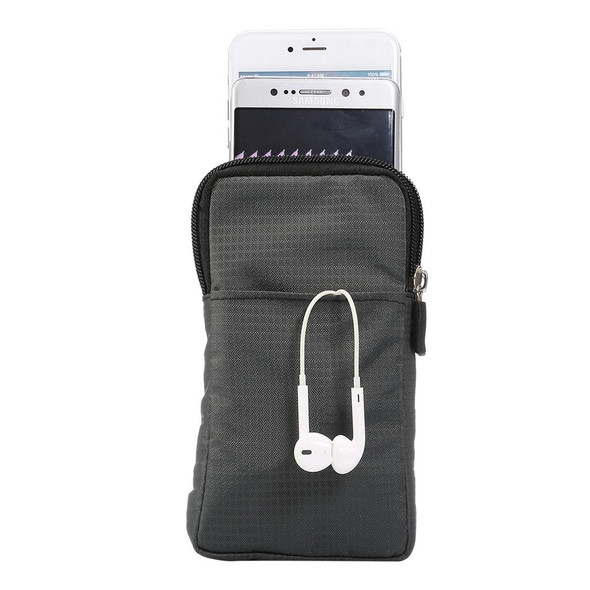 Universal Multi-function Plaid Texture Double Layer Zipper Sports Waist Bag / Shoulder Bag for iPhone X  & 7 & 7 Plus / Galaxy  S9+ / S8+ / Note 8 / Sony Xperia Z5 / Huawei Mate 8, Size: 16.5 x 9.0 x 3.0cm(Grey)