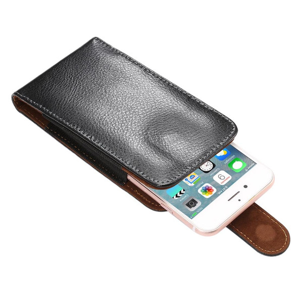 5.7 inch Litchi Texture Vertical Flip Upright Genuine Leatherette Case / Waist Bag with Rotatable Back Splint for iPhone 7 & 6s Plus & 6 Plus, Galaxy Note 5 & Note 4 & S6 Edge+ & A9 & A8, etc